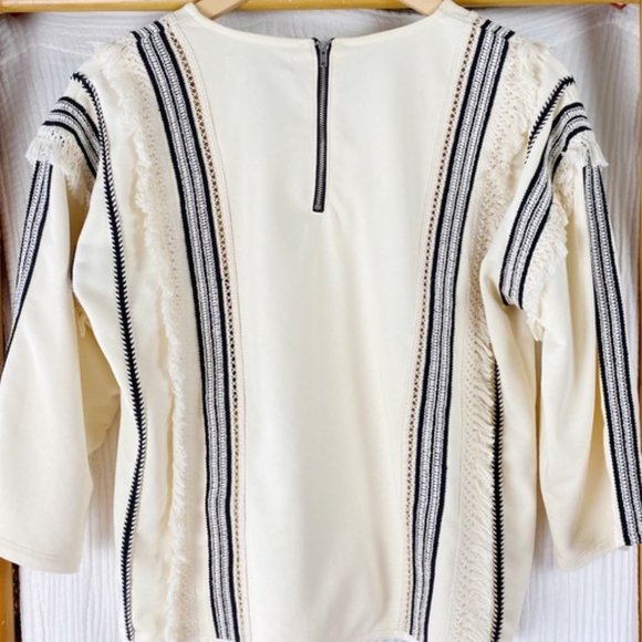 Anthropologie Eri + Ali fringe stripe sweater top, Size Medium - Picture 3 of 5